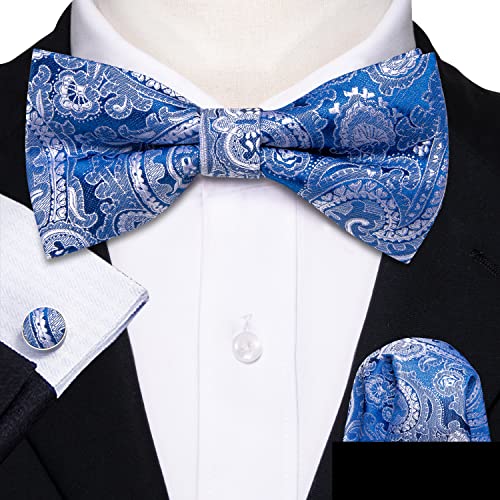 Image of YOHOWA Mens Bow Tie Set Paisley Coloful Pre-tied Bowties Adjustable with Handkerchief Cufflinks Wedding Prom Party