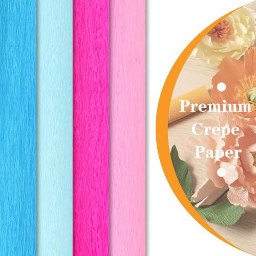 Image of BEISHIDA Pink Blue Crepe Paper Roll, 4 Rolls Crepe Paper Sheet for Craft