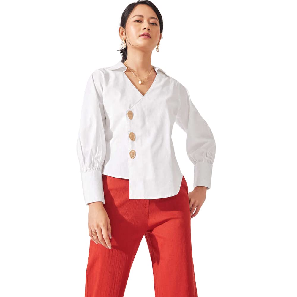 The Label Life Women White Asymmetric Hem Top XL White