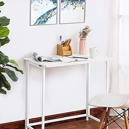 Homesbrand Compact Foldable Computer Desk, White Folding Desk for Study Writing, Laptop Table for Home Office, Industrial Style Desk (80x46.5x76cm)