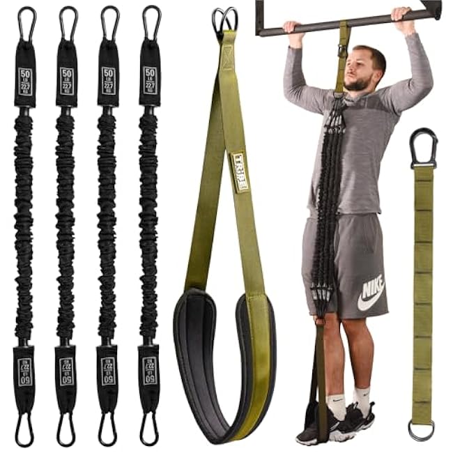 Pull Up Assistance Bands Set - 4 Heavy-Duty Pull Up Bands, Height Adjustable Strap & Comfortable Foot Strap - Stackable Pull Up Resistance Bands for Pull Ups