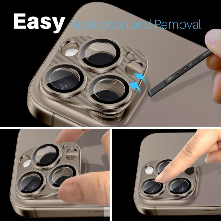 Image of Camera Lens Protector for iPhone 16 Pro /16 Pro Max | [Drop Protection] Tempered Glass | Metal Ring | Case Friendly | Scratch Resistant | Easy Installation (BROWN)