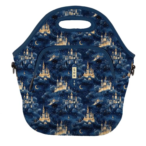 Sok It LunchTote Zippered Bag Insulated Neoprene Caddy (Castle in the Sky, X-Large 6.5 Quart Lunch Tote)