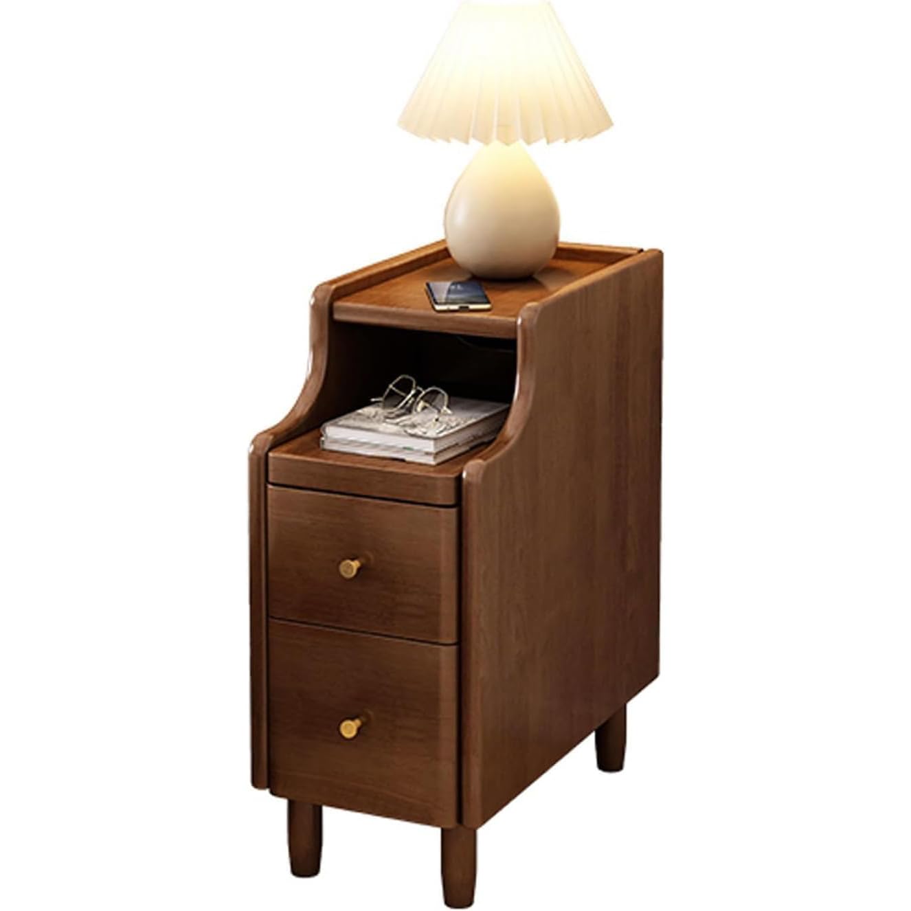 DLLDQBD Nightstand With 2 Drawers And 1 Shelf Bedside Table，Wood Night Stand Minimalist And Practical Compact End Table(Size:20x40x50cm(8x16x20inch),Color:Brown)