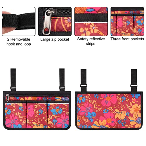 Supregear Wheelchair Armrest Side Bag, Walker Organizer Bag With Reflective Stripes Waterproof Storage Pouches For Any Wheelchair, Mobility Scooter, Walker, Rollator Carry Accessories (Floral) #TOP2