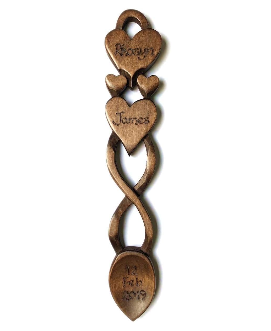 Two Hearts in One Love Spoon - Free Engraving of Names & Date on Welsh Love Spoons