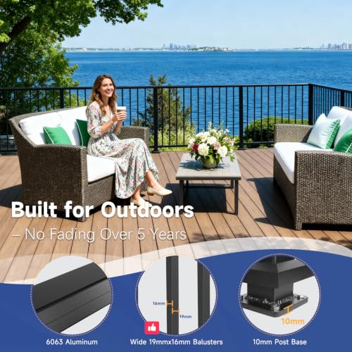 Image of Complete 36 in. H x 6 ft W 6063 Aluminum Deck Railing Extension Kit | 1 Panel, 1 Post, Add‑On Kit for Complete Level Railing System,Corner Decking, Length Cuttable Easy DIY, Modular