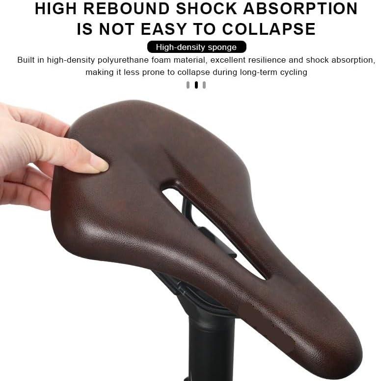 Bike Saddle PU Leather Comfortable Soft MTB Road Bicycle Seat One-Piece Hollow Breathable Shockproof Outdoor Cycling Cushion