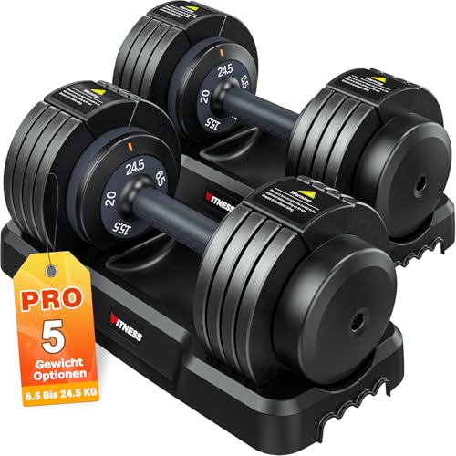 Rendpas 11kg/24.5kg Verstellbare Hanteln Set,1 Hand Schnell Verstellbar Kurzhanteln 2er Set mit Anti-Rutsch Griff,5 in 1 Gewichte Fitness Hantel Perfekt für Home Gym (24.5kg Paar-Schwarz)