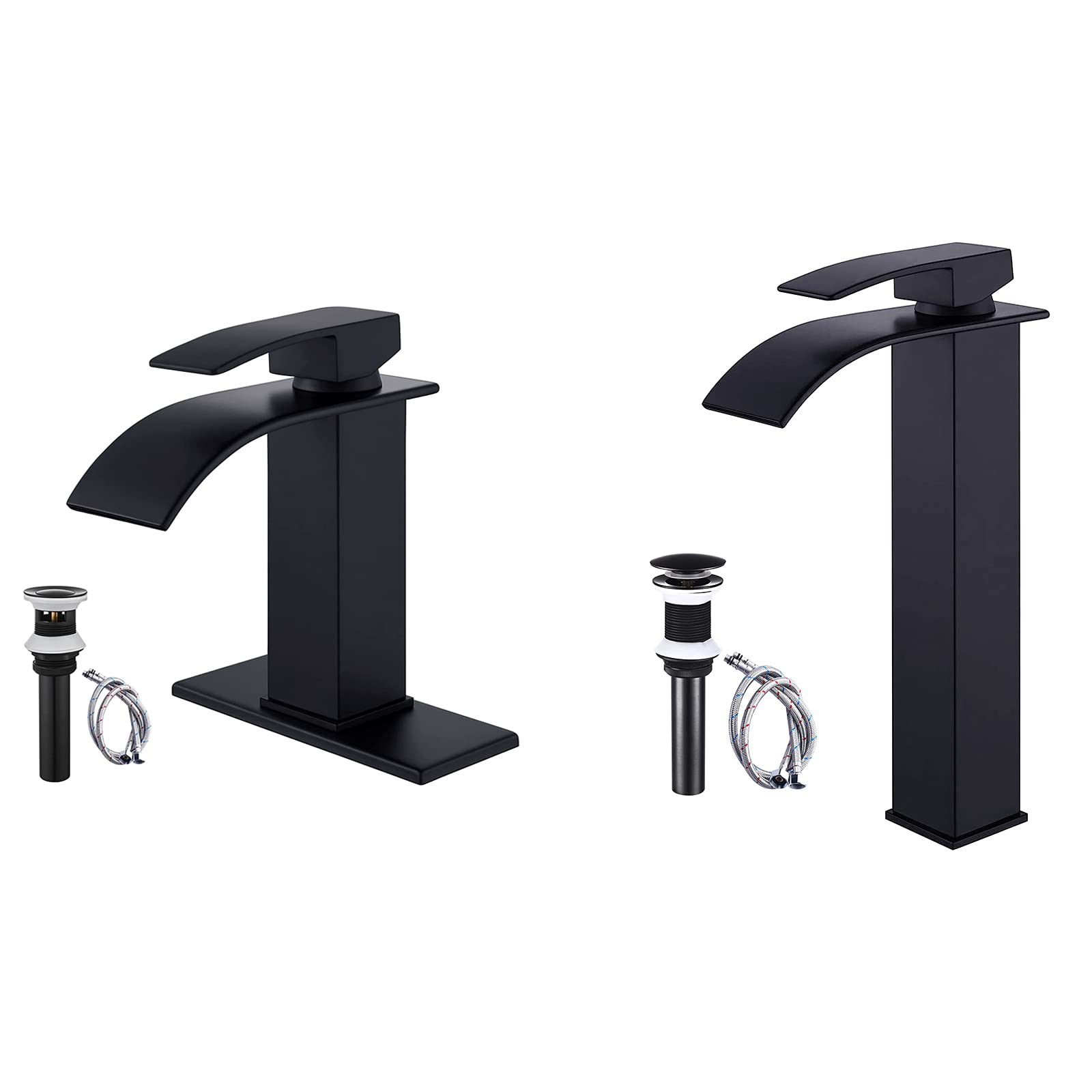 Hcfyauis Women's Black Matte Bathroom Sink Faucet Waterfall Spout Single Handle 1 Hole Deck Mount Mixer Tap Matching With Tall Waterfall Bathroom Bowl Vessl Sink Faucet Matte Single Handle Single Hole