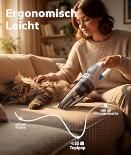 Topipop Aspirabriciole Senza Fili,Aspirapolvere Auto con Potenza di Aspirazione Elevata di 25KPa,Handheld Vacuum Cleaner Portatile con Filtro HEPA per Leggero per Peli di Animali,Tappeti,Casa (Nero)