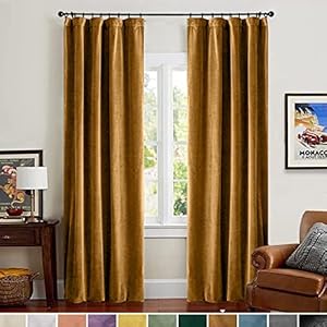 Lazzzy Velvet Blackout Curtains Thermal Insulated Curtains Room Darkening Super Soft Luxury Curtains for Bedroom Rod Pocket Window Drapes for Living Room 2 Panels 52 by 96 Inch Gold Brown
