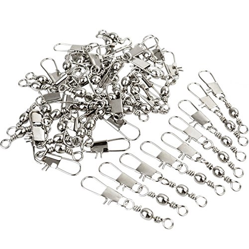 Akstore 100pcs Fish Rolling Ball Bearing Barrel Swivel with Safty Snap Connector Solid Rings Fishing +B (#8)