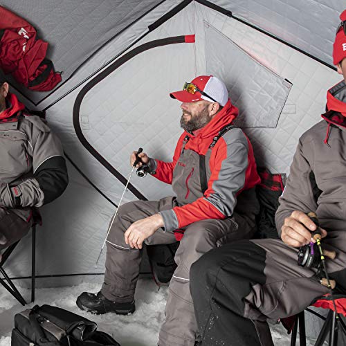 Eskimo FF949iG FatFish Pop-up Portable Hub-Style Ice Shelter, Wide Bottom Design 61 sq ft. Fishable Area, 3-4 Person Insulated Gray Interior, Red, 99" x 99" - Thumbnail 5