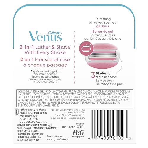 Gillette Venus ComfortGlide White Tea Women's Razor Refills, 4 Refill Cartridges, Fits Venus Reusable Razor Handles, 3-Bladed with Built-in Shave Gel Bars - image 9