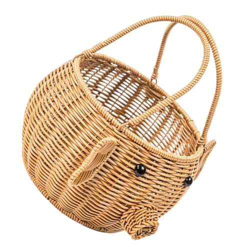 FUNNETOYU Cesta de Almacenamiento Multifuncional de Sintético con Diseño de Cerdito Ligera y Resistente para Frutas Verduras y Uso Doméstico Hecha Mano con Material PE Duradero