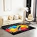 Erosebridal Cricket Area Rug 5x7 Colorful Graffiti Rug for Bedroom Living Room Sports Theme Carpet Decor Black Cricket Ball Silhouette Indoor Floor Mat Non Slip
