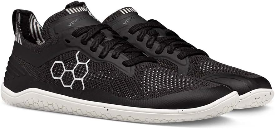 VIVOBAREFOOT Geo Racer Knit, Womens Vegan Ultra-Light Trainers with Barefoot Sole Obsidian