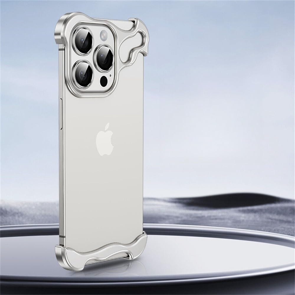 Funda de teléfono de Aluminio de Metal sin Marco con Esquinas para iPhone 15, 14 Plus, 13 Pro MAX, magnética para Proteger la Lente de la cámara, Plateada, para iPhone 13