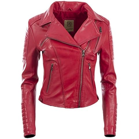 Chaqueta Biker Corta de Cuero Auténtico Aviatrix Mujer K014 Cover