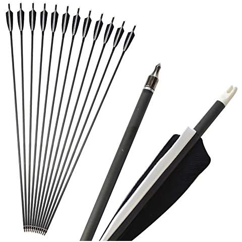SHARROW 6/12 PCS Carbon Arrow 34 Inch Archery Arrow Spine 500 Turkey Feather Practice and Hunting Arrows with Removable Tips for Compound Bow and Recurve Bow Cover