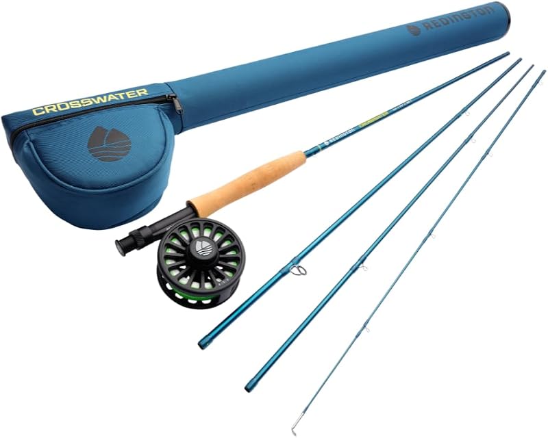 Redington Crosswater Fly Fishing Outfit – 4-Piece Fly Rod with Crosswater Reel, Rio Mainstream Fly Line & Zippered Travel Case – Complete Starter Kit