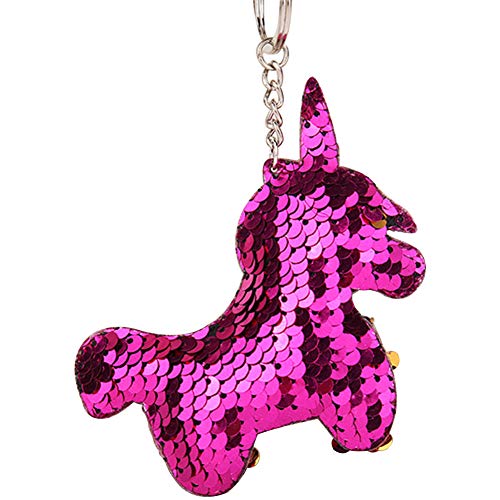 Preisvergleich Produktbild Scrox 1x Schlüsselanhänge Reflektierende Pailletten Einhorn Schlüsselanhänger Anhänger Einhorn Tasche Anhänger Pailletten Schlüsselbund Anhänger Deko Anhänger, 12cm * 8cm, Rose Rot