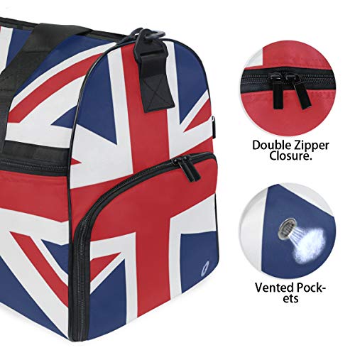 KUWT British Flag Union Jack Travel Duffel Bag for Women Men Sport Gym Bag with Shoes Compartment Overnight Weekend Bag