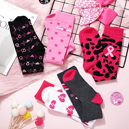 Vicenpal 5 Pairs Breast Cancer Awareness Compression Socks Over the Calf Pink Tall Knee High Socks for Women4