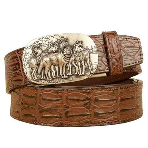 Leather Belt Men's Western Crocodile Pattern Belt Automatic Ratchet Buckles Packs Buckle Cowboy Belts for Dress Casual Pants