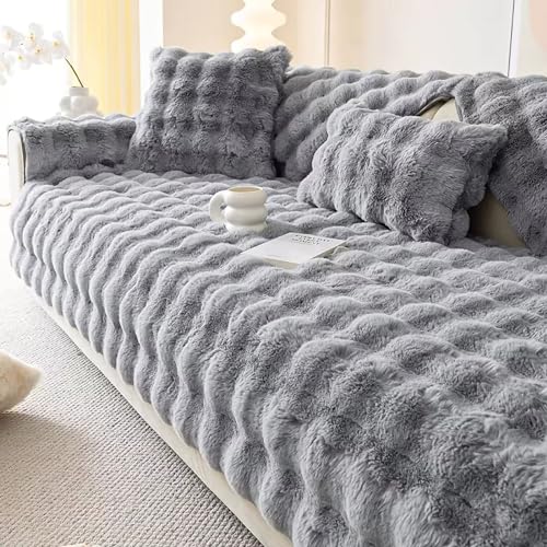 Funda de sofá de felpa suave para sofá de 1, 2 y 3 plazas, antideslizante, para esquina, en forma de L, diseño divertido y mullido, fundas de cojín gruesas, color gris claro, 90 x 160 cm