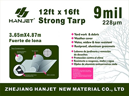 Hanjet Multi Purpose Tarp 12' X 16' 9-Mil Thick Waterproof Camping Tents Tarps Poly Tarpaulin Green #TOP4