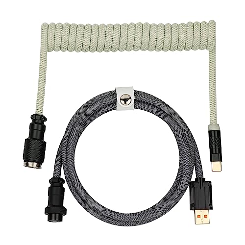 EPOMAKER MIX Type C Coiled Cable 1.8m, Type-C To USB A, TPU Mechanical Keyboard Cable With Detachable Aviator Connector For Gaming Keyboard (Black