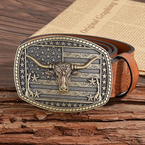 Image of Cowboy Belt Buckle for Men Western Cowgirl Rodeo Longhorn Bull Belt Buckles