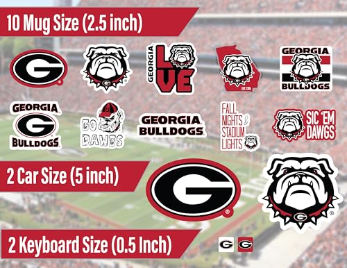 Image of Georgia Bulldogs Stickers & Decals 14 Pc UGA Set for Car & Water Bottle