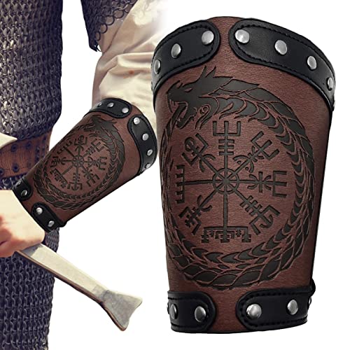 Algemas de pulso de couro - Mens Viking Costume Wristbands Com Embossed | Armadura de Couro PU Braça