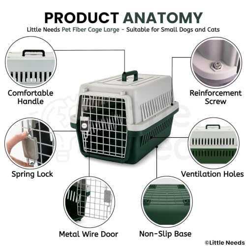 Image of Pet Carrier Fiber Cage - (Large, Grey) (49 x 37 x 35 cm) for Cats and Small Dogs I Portable 19 inch Travel Crate with Metal Door & Spring Lock | Ventilated Easy-Carry Handle Kennel House