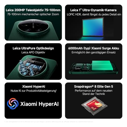 XIAOMI 17 Ultra Smartphone 16+512 GB Leica 200 MP Teleobjektiv Starlit Grün