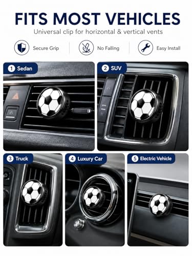 Image of Soccer Car Vent Clip Air Freshener, Football Magnetic Metal Holder with Refill Pads
