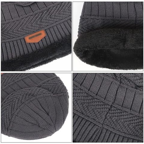 Gorro masculino de tricô de inverno com forro de lã grossa felpudo