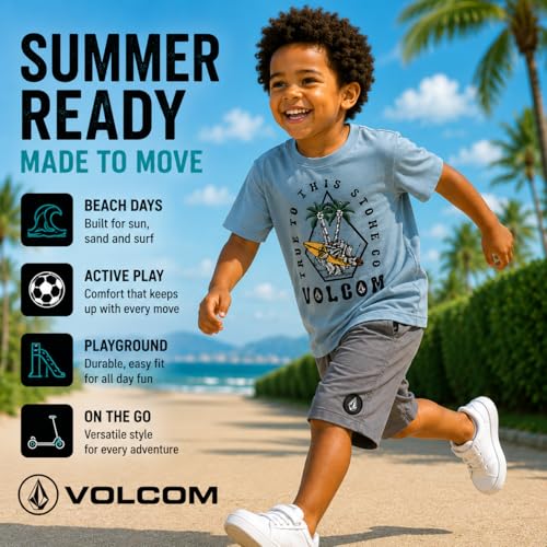 Image of Volcom Toddler Baby Boy Shorts Set - 2 Piece Short Sleeve Graphic Tees and Shorts Infant Toddler Little Boys Summer Outfits