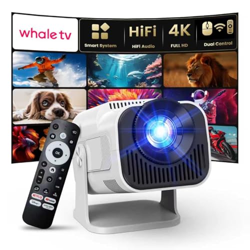Image of 4K Projector with Wifi and Bluetooth, 1080P Native Mini Projector Portable, Compatible with YouTube/PrimeVideo/Disney, Smart Home Outdoor Projector-White