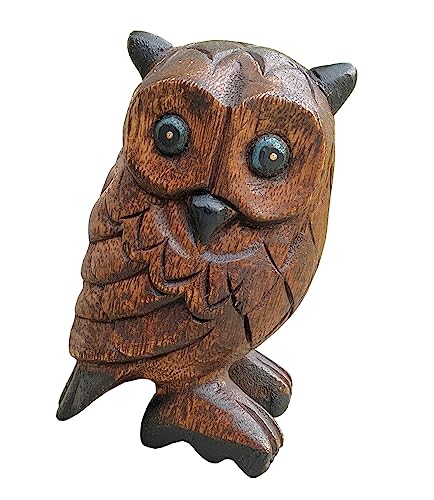 Figura de Búho Tallado en Madera 5 Pulgadas