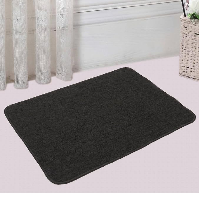 Image of Shree JEE Home Solid Microfibre Bathroom Mat Soft and Non-Slip Mat for Kitchen Door and Bedroom (40x60cm) Pack of 2 (Black)