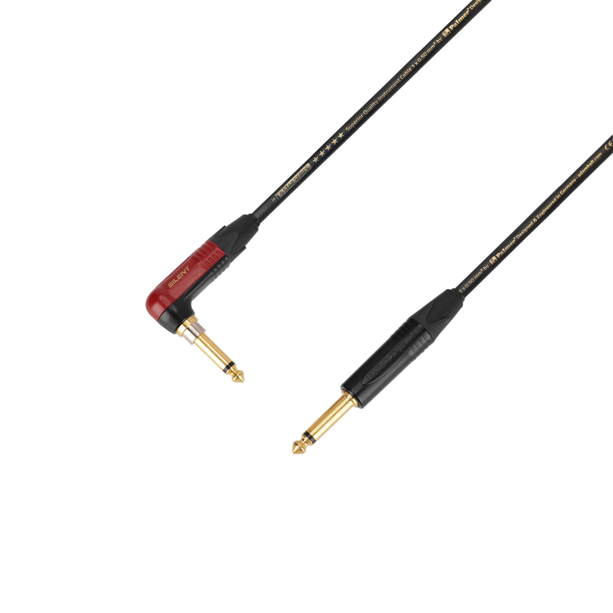 Adam Hall Cables 5 STAR IPR 0600 PALMER CABLE SILENT - Instrumentenkabel, Palmer und Neutrik 6,3mm Winkelklinkenstecker auf 6,3mm Klinkenstecker mono, schwarz, 6m