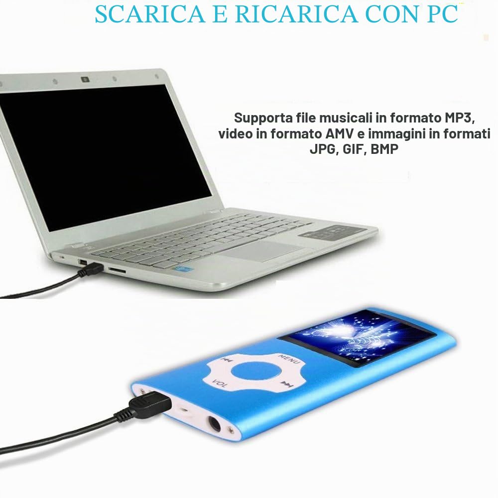 32GB Lettore MP3, Tabmart Metal Hi-Fi Capacità Di Musicale Portatile Lettore MP4 Ad Alta Risoluzione Con 1,8 Pollici Schermo MP3 Lettore Multifunzione 18 Ore Di Riproduzione Continua, Blu