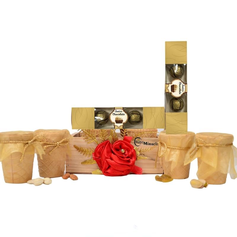 Image of NUTRI MIRACLE Office Gift with Chocolate and Nuts | Eco Friendly Edible Cups Dry Fruits Diwali Gift for Corporate | Diwali Card