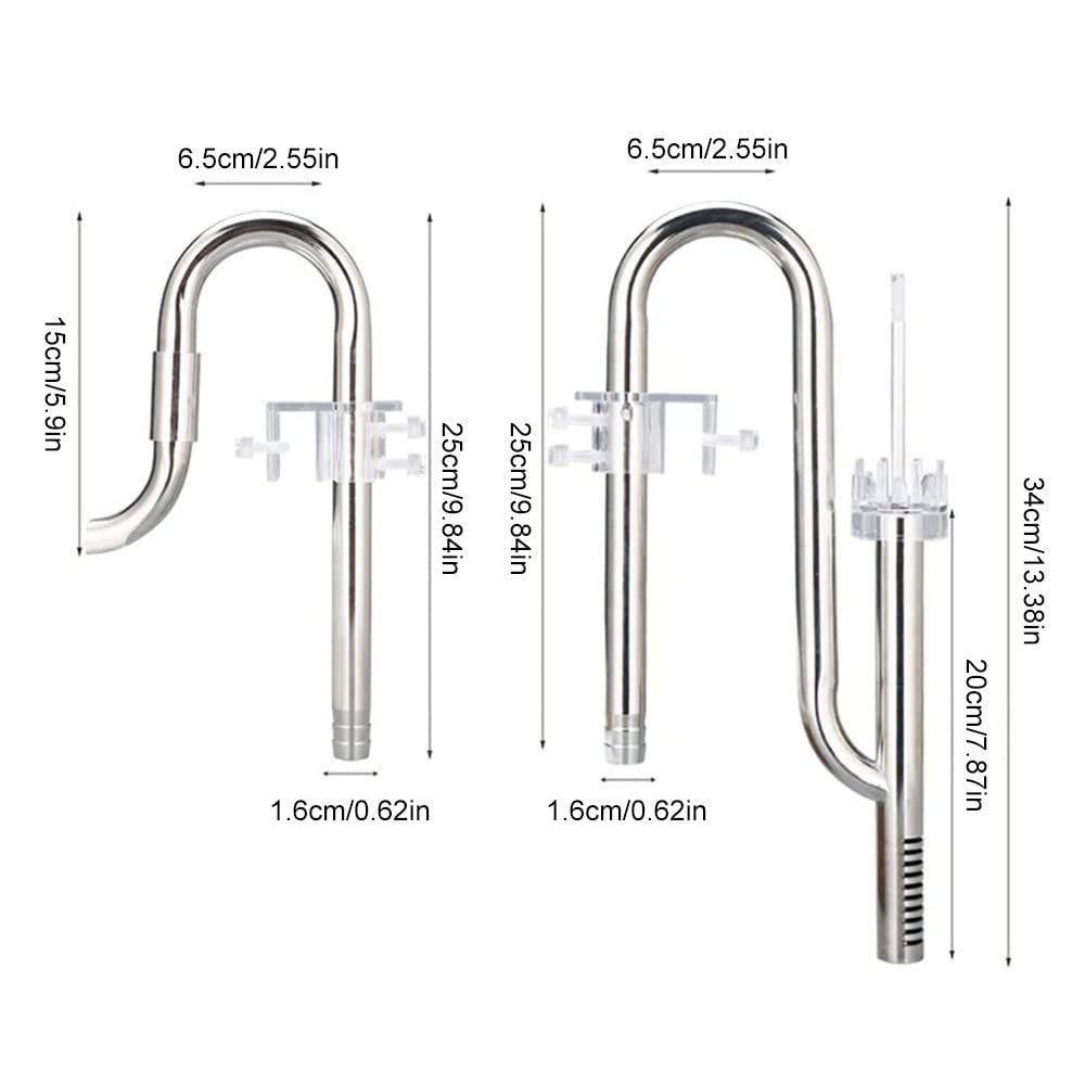 DONGKER Tubo de lirio de metal, acero inoxidable de 12/16 mm para acuario, salida de agua, desnatador de superficie para acuario