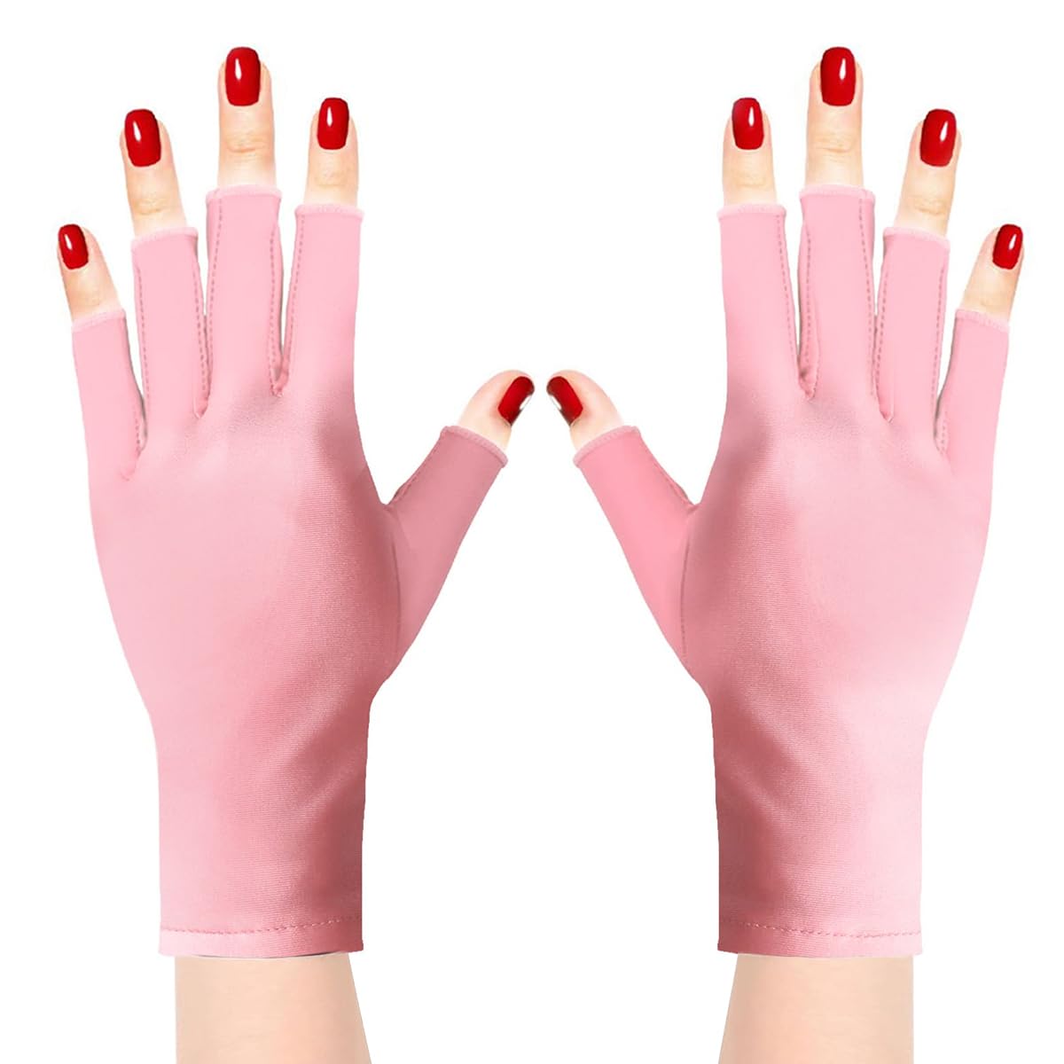 MAYCREATE Spandex Anti Uv Gloves For Gel Nail Lamp, Professional Protection Manicures, Upf 50+ Stretchy Women Fingerless Dryer Nails - Pink, Pack Of 2