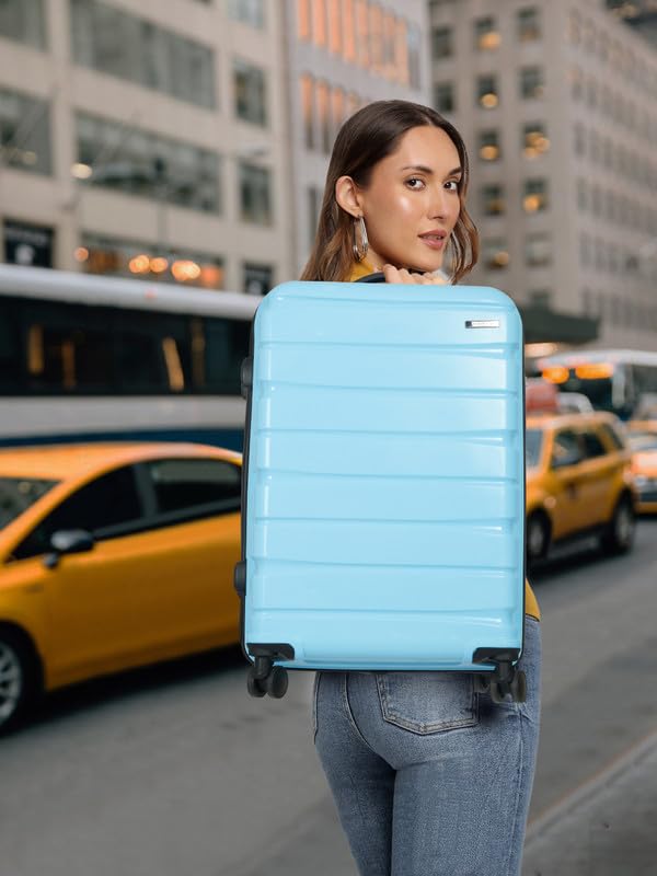 Image of Teakwood Medium Cabin Size 8 Wheels Trolley Bag, Hard Cabin with Zipper Closure, Adjustable Push Button & Cross Side Strap, TSA Lock System 360 Degree (Medium, Sky Blue)